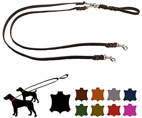Hundeleine Fettleder Zwei Hunde Zwillingsleine kleine Hunde/große Hunde Doppelleine (1,30m X 8mm, Braun)