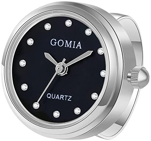 JewelryWe Ringuhr Fingeruhr Damen Herren Analog Quarz Edelstahl Verstellbar Ring Uhr Fingerringuhr Uhrenring mit Schwarz Strass Rundem Zifferblatt Silber