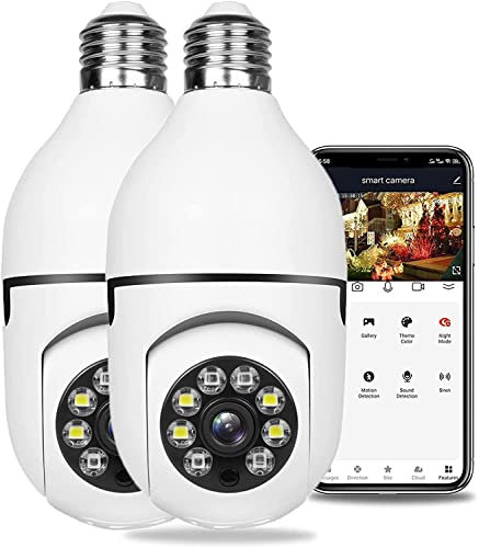 Confezione da 2 telecamere a lampadina, 360 Gradi WiFi Esterno con Visione Notturna, Telecamera di Sorveglianza Lampadina Guardcam, Monitoraggio Automatico, Audio Bidirezionale, Rilevamento Di