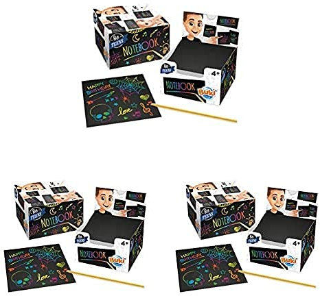 BUKI NB001 - Kratzpapier-Notizblock, Kratzbilder, Scratch Art Notebook, 3er Pack