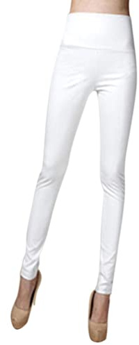 Onsoyours Leggings in Ecopelle Pantaloni da Donna Elasticizzati in Pelle a Vita Alta con Sollevamento del Sedere Skinny Leggings Foderati in Pile per Le Donne Bianco S