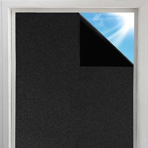 Sfixanve Verdunklungsfolie Für Fenster Fensterfolie Schwarz Verdunkelungsfolie Sichtschutzfolie Sichtschutz Selbstklebend Dunkel Folie Abdunklungsfolie Anti-UV Non Klebefolie(60 * 200CM)