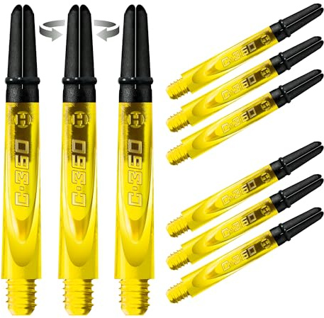 Harrows Lot de 3 jeux de tiges de fléchettes en carbone 360 – 9 tiges de fléchettes au total – Disponible en 3 tailles – Composite de carbone résistant – Jaune court