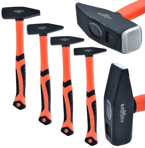 REXXER Hammer Set - 4-teiliges Schlosserhammer-Set (300, 500, 800, 1000 g) - Robuste Fiberglasstiele & ergonomische Griffe - für Werkstatt & Haushalt