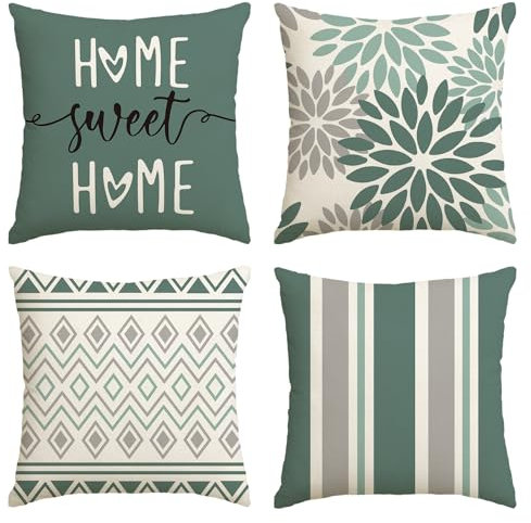 Artoid Mode Wasser Grün Dahlien Geometrisch Blumen Kissenbezüge 4er Set, 40x40 cm Zierkissenbezug Cushion Cover Couch Wohnzimmer Außenbereich Deko