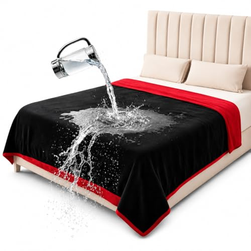 Vattentät filt för säng, soffa, barn- och husdjurskydd – stänksäker, spillsäker, läckagesäker flanellfilt vändbar design (Passion Red & Midnattssvart, Dubbel storlek) Sängkläder Hjälp