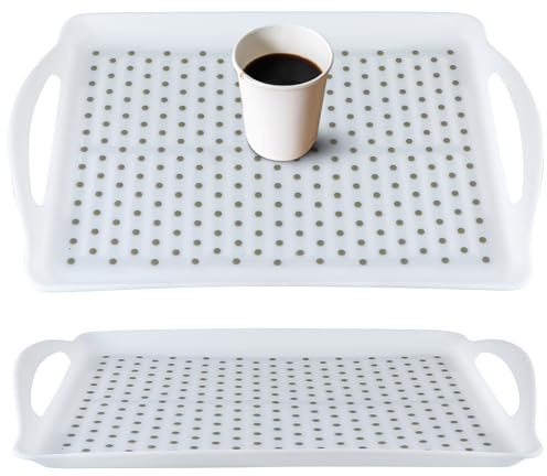 MDLUU Non-Slip Serving Tray with Handles, Food Serving Platter, Set of 2, White