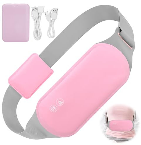 JIZZU Period Warming Belt with 5000mAh Power Bank, 3 Temperature Adjustable and Vibration Modes Period Heat Pad, Period Pain Relief Heating Pad for Women (Pink)