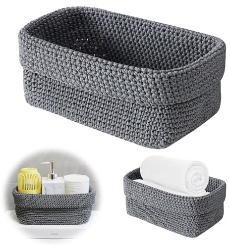 Weniubit Häkelkorb, Aufbewahrungskorb Geflochten, Kleiner Korb Geflochten, Korb für Aufbewahrung, Häkelkorb für Haarspangen Aufbewahrung, Taschen und Schmuck, Kosmetik Aufbewahrung