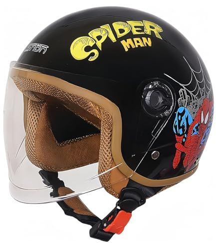 Casco Moto Per Bambini, Casco Scooter per Ragazzi e Ragazze di 4-16 Anni, con Visiera Antigraffio, Scooter Elettrico Omologato ECE/DOT Gloss Black