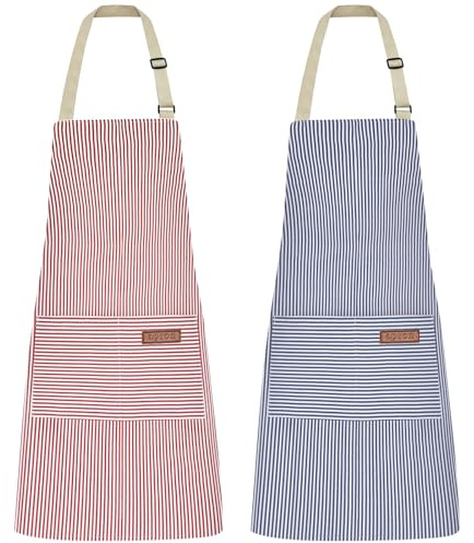 ZAIORD 2Pack Adjustable Kitchen Apron for Women Men with 2 Pockets,Cotton-Polyester Blend Bib Aprons for Cooking,Baking