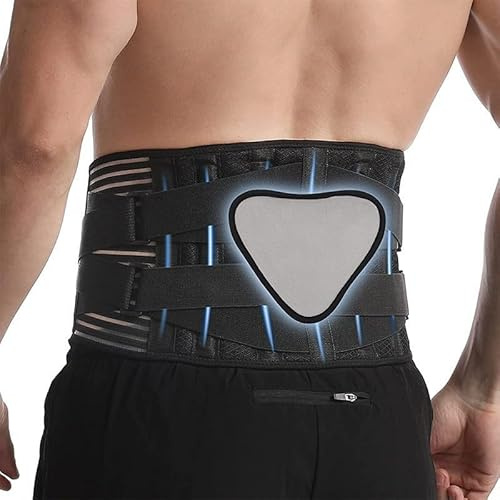 SJTJSPX Ceinture de soutien dorsal pour homme et femme - Soutien lombaire respirant avec 6 supports métalliques - Soulage les maux de dos - Pour le travail et le sport - Ceinture réglable