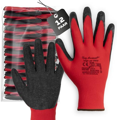 Covent Vip-er Red Arbeitshandschuhe Herren Gr 9 (12-er Set) – Montagehandschuhe Kategorie II – EN388 2121X – Bauhandschuhe für Umzugshelfer, Logistiker und Bauarbeiter
