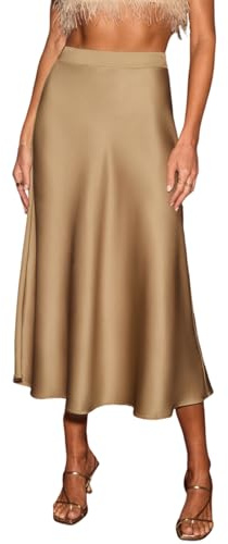 CUPSHE - Falda midi de satén para mujer elegante de línea A de cintura alta y sirena ligera para oficina, noche y ocio, champán, XL