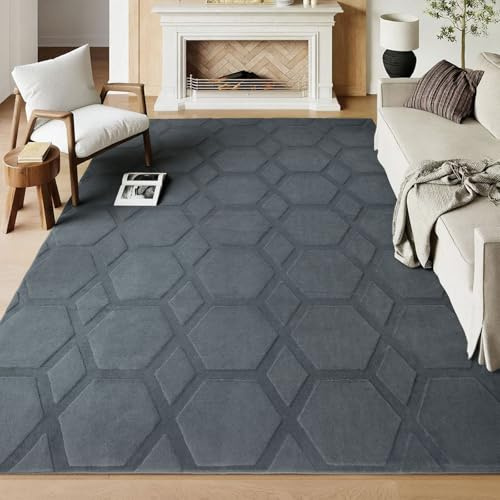 Homcomodar Moderno Tappeto Salotto Soggiorno Grigio 160x230cm Tappeti Camera Da Letto Antiscivolo Lavabile Tappeto Camera Da Letto Pelo Corto Tappeti Soggiorno Salotto Sala Ufficio 3D Effetto