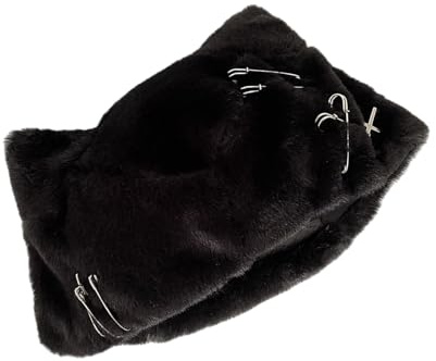 Zuoeay Cappello in peluche peloso con orecchie di gatto moda anni 2000 pin Decors peluche senza tesa tappi per ragazza attività all'aperto per ciclismo shopping berretti orecchie gatti, Nero , Taglia