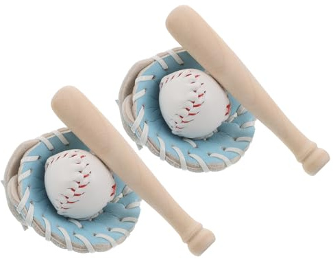 Abaodam Mini Kit de Baseball 2 Ensembles Mini Batte et Balle Blanche Accessoires Sport Miniatures pour Maison de Poupée Décoration Bureau et Jardin Set de Baseball Portable Set