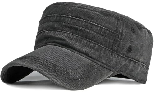 Oneroomone mössor herr, justerbar militärkeps, sport vintage mössa, tvättad bomull platta kepsar, unisex platt militärkeps, använd look toppmössa, militärkeps (svart)