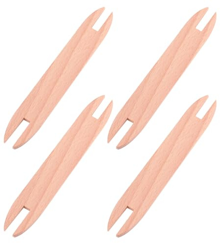 POPETPOP Lot de 4 Navettes Artisanales en Bois Naturel Petites Navettes de Tissage pour Tricot Crochet et Couture Accessoires de Tissage DIY pour Écharpes Pulls et Tapisseries Outil