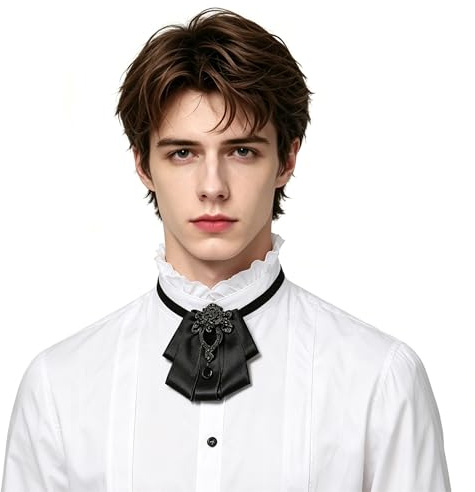 COSDREAMER Bufanda renacentista Jabot Cravat para hombre, corbata victoriana medieval para disfraz de Halloween, boda (Negro)