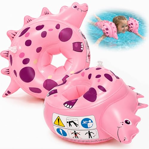 Schwimmflügel Kinder 1–6 Jahre, Dino Schwimmhilfe für 11–30 kg, rosa Schwimmarmbänder mit 3 Luftkammern, aufblasbar für Pool, Urlaub und Wassergewöhnung