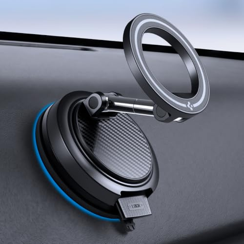 Spigen VacuumLock MagSafe mobiltelefonhållare för bil [enklicksinstallation | 360° rotation, magnetisk telefonhållare för iPhone Duo 18 Pro Max 17 16 15, Pixel 11, Pixelsnap - instrumentpanel/vindruta