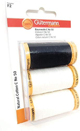 GUTERMANN 50402 Lot 3 Bobines de Fil Coton Noir/Blanc 5 x 0,02 x 0,02 cm