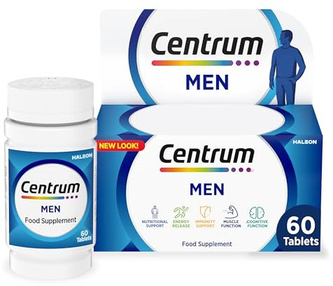 Centrum Men Multivitamin Tablets for Men, 60 Tablets, Vitamins with 23 Essential Nutrients, including Vitamin C, D and Zinc, (Packaging and Tablet colour may vary slightly)