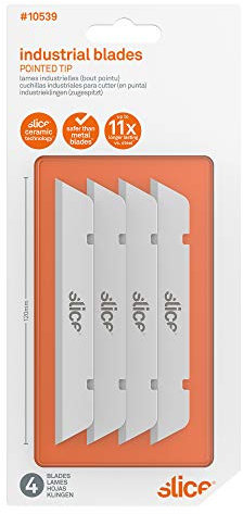 Slice 10539 Extra Long Industrial Blades (Pointed Tip), Finger-Friendly Safety Ceramic Blade - Ideal for Insulation, Batting, Foam - Pack of 4 Blades
