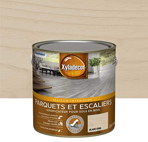 Xyladecor - Vitrificateur pour Sols Intérieurs en Bois Toutes Pièces - Parquets et Escaliers - Haute Résistance - Couleur : Satin Blanc Gris - Quantité : 2,5L - 5324770