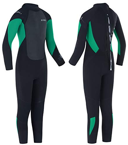 Osprey Boys Full Length 3mm Summer Wetsuit, Kids Neoprene Surfing Bodyboarding Wetsuit, Zero, Green