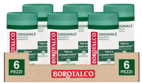 Borotalco Original Deo Stick Deodorant med Aktiv Kristall Talk för Torr Hud Assrobe Effektiv Svettning 48 h – 6 flaskor à 40 ml vardera