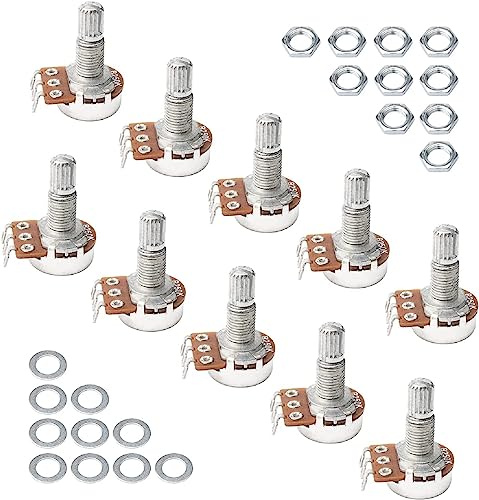 Pxyelec Guitar Potentiometers Split Shaft Pots Audio Tone Switch Control Pack of 10 (B250K)