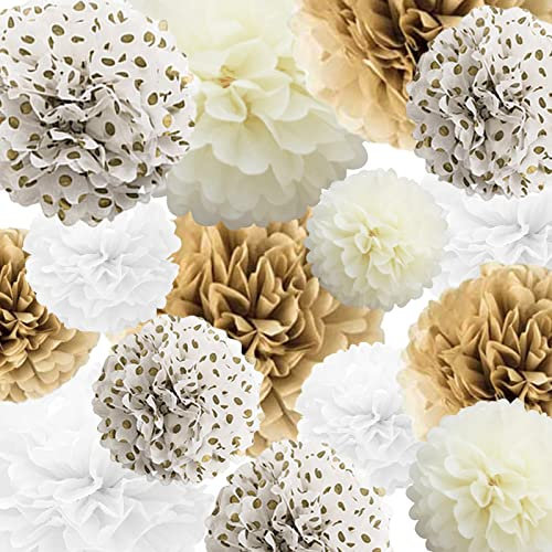 Seidenpapier-Pompons, Papierblumen, 22 Stück, Khaki, Beige, Weiß, Papierblumenball für Geburtstag, Junggesellenabschied, Hochzeit, Babyparty, Geschlecht offenbaren, Brautparty, Partydekoration