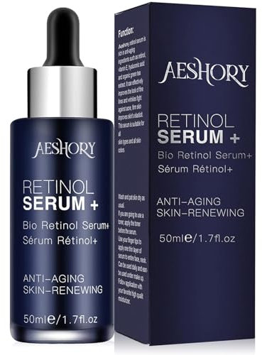 AESHORY Siero Viso al Retinolo 50ML, Alta Resistenza con 5% Retinolo Puro, 30% Vitamina C, Vitamina E, Acido Ialuronico - Siero Antirughe Anti-età per viso/collo/occhi - Siero Illuminante Idratante