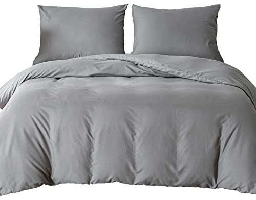 Good Nite Bettwäsche-Set für Einzelbett, Bettbezug mit 2 Kissenbezügen, weiche Mikrofaser, Polyester, Hellgrau