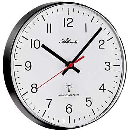 Atlanta 4532/7 Funk-Wanduhr, Schwarz, aus Kunststoff, modern, mit gut ablesbaren arabischen Ziffern