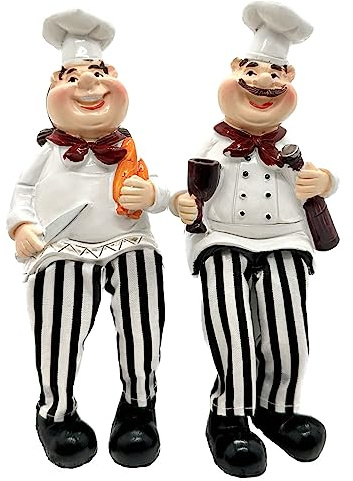 KiaoTime Juego de 2 Figuras de Chef para decoración del hogar, Cocina, Pan y Vino con Patas Colgantes, Estatua para estantes de Cocina, Armario, exhibición de encimera, alféizar de Ventana