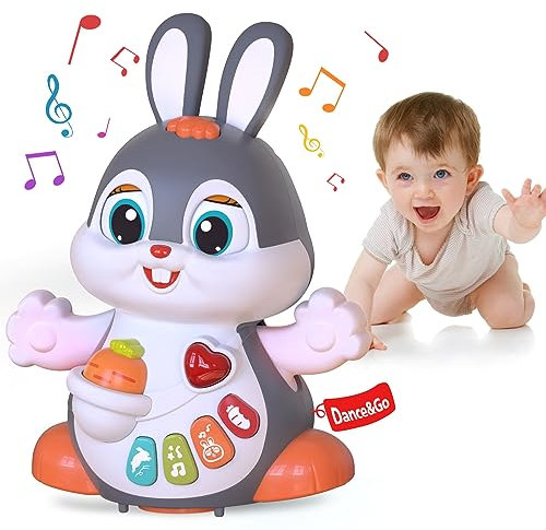 Yerloa Jouets Musicaux Bébé 1 an, Jouet Lapin Rampant avec Musique et Lumières, Jouet d'Éveil Interactif pour Bébé, Cadeau pour Enfant 6 9 12 24 Mois Garçon Fille Tout-Petit