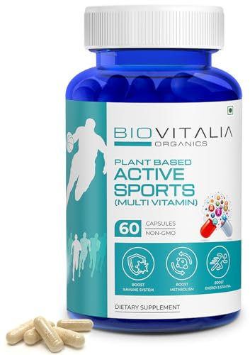 Biovitalia Organics Capsule de complément alimentaire multivitaminé pour sports actifs à base de plantes | Promouvoir l'immunité | Favorise la croissance musculaire | Sans OGM - 60 Capsules Végétales