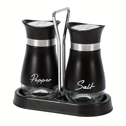 Saliera e Pepiera, 2 pezzi Set Sale e Pepe, 100 ml, Saliera in Vetro e Inox Spargispezie, Barattoli di Spezie