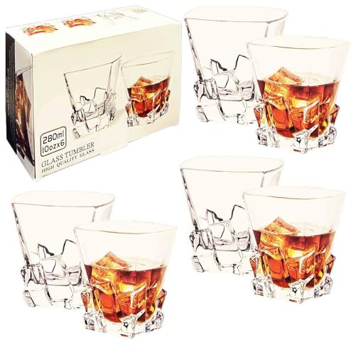 KRADLUX Lot de 6 verres à whisky exclusifs : profitez de moments spéciaux | 280 ml | Design intemporel | Utilisation polyvalente | Passe au lave-vaisselle