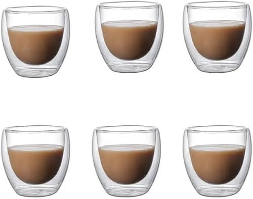 6 Piezas | Vasos de Chupito para Espresso, Taza de Café 80ml | Tazas para Espresso de Doble Pared | Termoaislantes | Perfectas para Café con Leche, Capuchino, Americano, Té