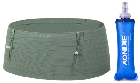 AONIJIE Running Belt with 250ml Soft Flask for Women and Men Lightweight & Non-slip Black Fanny Pack Fits All Size Phones Passport and More (Light Green, M)