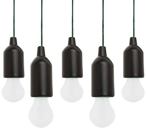 POCKETMAN LED Pull Cord Light Bulb Camping Tent Hanging Night Lamp 5Pack White Light Portable Night Light for Party, Weddings, Festivals Lighting, Camping