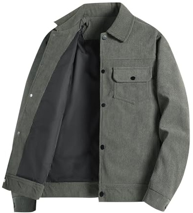 Veste en velours côtelé pour homme avec revers en laine et revers pour homme, Vert, 6XL