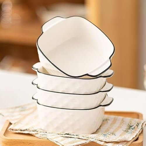 Ceramic Baking Dishes set of 4,Oven Dishes,400 ml Small Baking Dish for Air Fryer,Ceramic Bakeware with Handles,Small Oven, Casserole Dish, Small for Lasagne, Tiramisu, Baking Mould