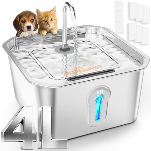 UPAWPIA 4L Fontanella per Gatti con 6 Filtri e 3 spugne, Fontana Per Animali Domestici Per Gatti Animali Domestici Da Interno Cani Piccoli Animali Distributore Automatico Di Acqua Per Cani