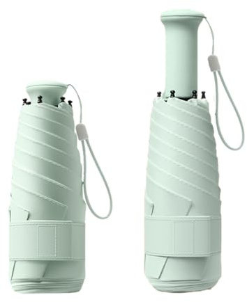 Mini Portátil Paraguas Plegable de Viaje con Mango Telescópico Oculto Incorporado para Hombre Mujer Niños,6 Varillas, Ligero Compacto,Teflón,Protección UV,Bolsillo
