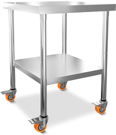 Froadp Arbetsbord rostfritt stål kök 85 x 61 x 46 cm multifunktionellt rostfritt stål bord med hjul och förvaringsyta köksbord för livsmedelsberedning köksbord gastronomibord grillbord – S